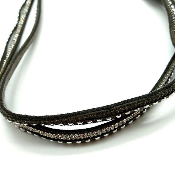 YIK Fung Crystal Studded Leather Wrap Bracelet Signed - Picture 4 of 15